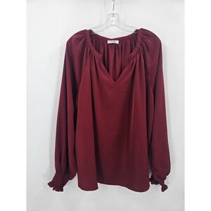 Chigant Blouse Womens XXL Red Puffy Long‎ Sleeve